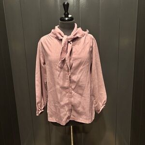 1970’s Ship and Shore Inner Visions Women's Purple tie front Moms blouse